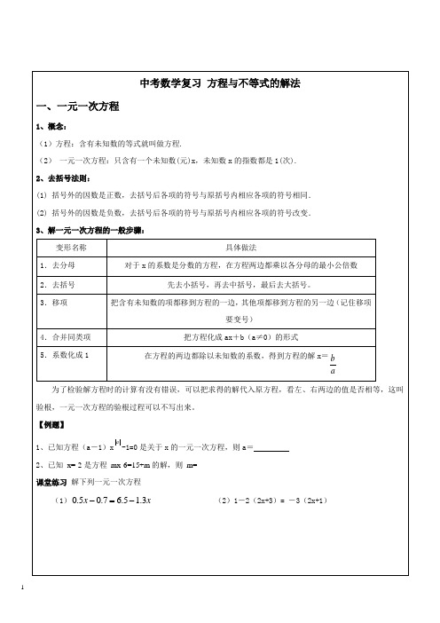 中考数学复习 方程与方程组的解法及应用