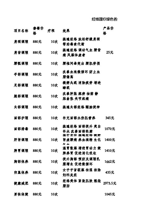 养生馆价目表