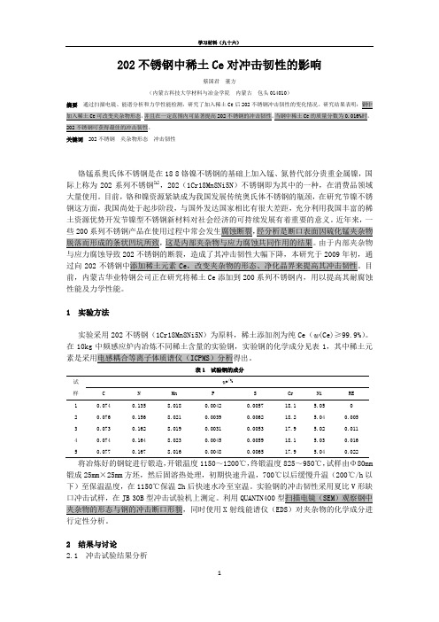 202不锈钢中稀土Ce对冲击韧性的影响(学习材料九十六)