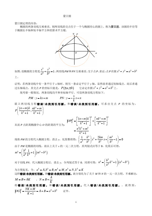 椭圆切线与蒙日圆