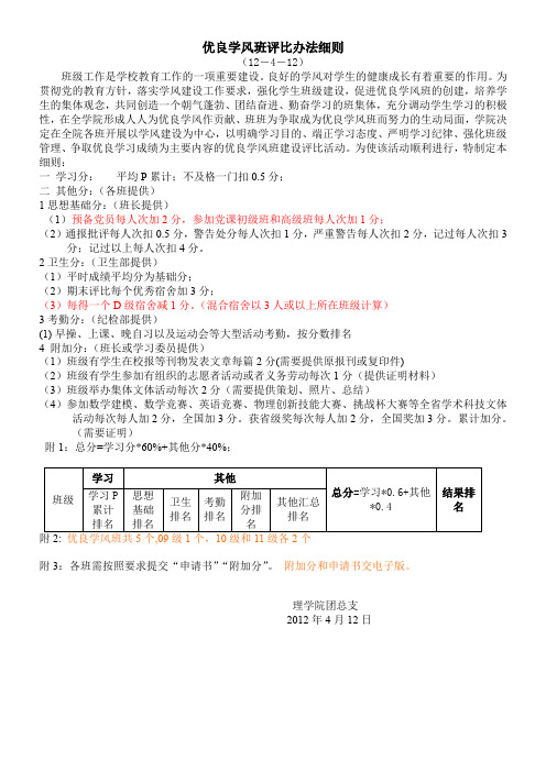 优良学风班评比办法细则