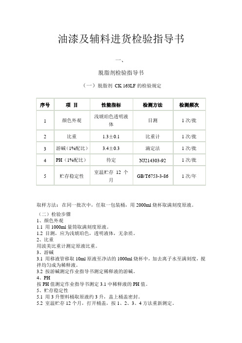 油漆及辅料进货检验指导书