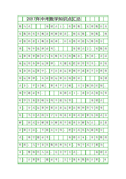 中考数学知识点汇总