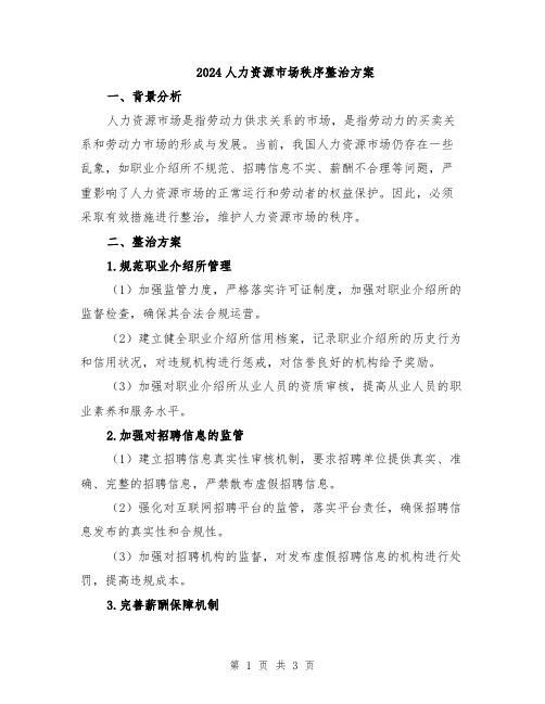 2024人力资源市场秩序整治方案