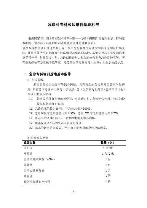 急诊科专科医师培训基地标准