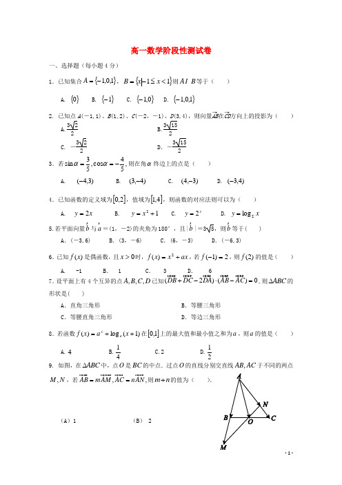 浙江省嘉兴一中高一数学自主学习能力测验(三)