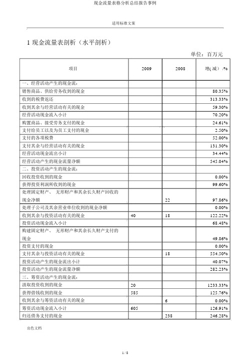 现金流量表格解析总结报告案例