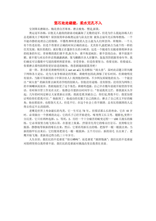 北京市第四中学高一语文学生优秀作文坚石处处碰壁,柔水无孔不入素材