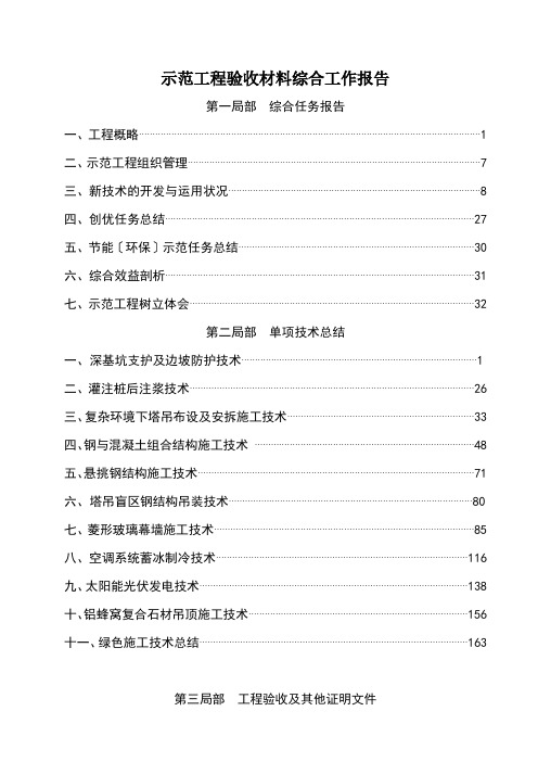 示范工程验收材料综合工作报告