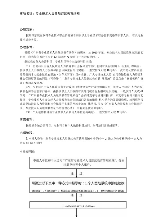 事项名称：专业技术人员参加继续教育须知