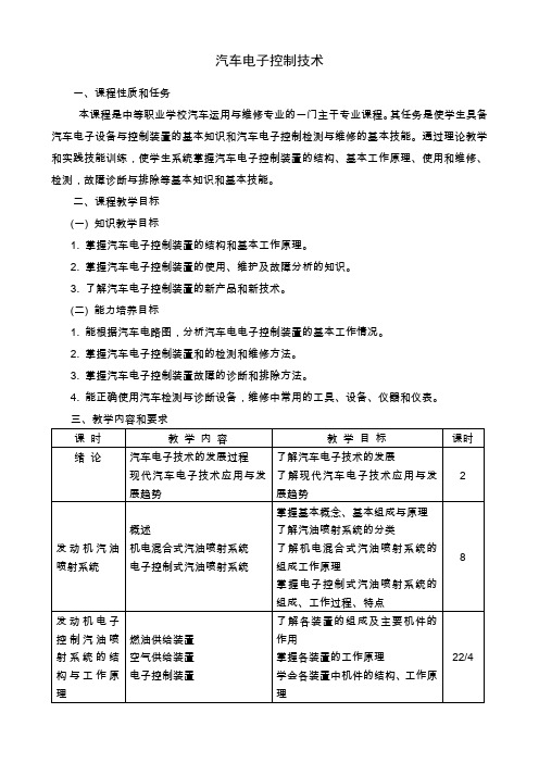 汽车电子控制技术(大纲)