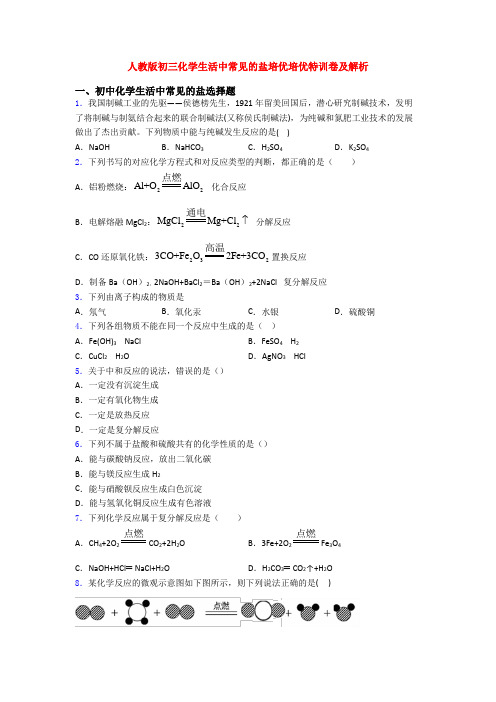 人教版初三化学生活中常见的盐培优培优特训卷及解析