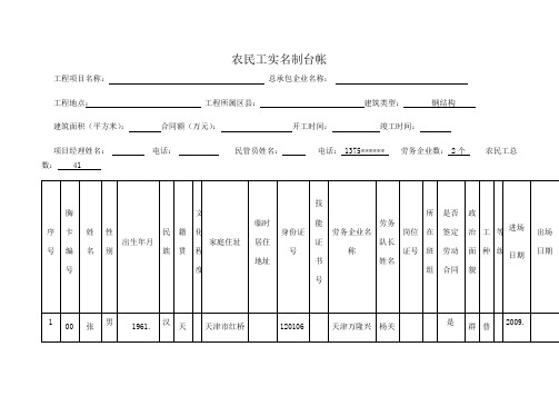 农民工实名制台帐