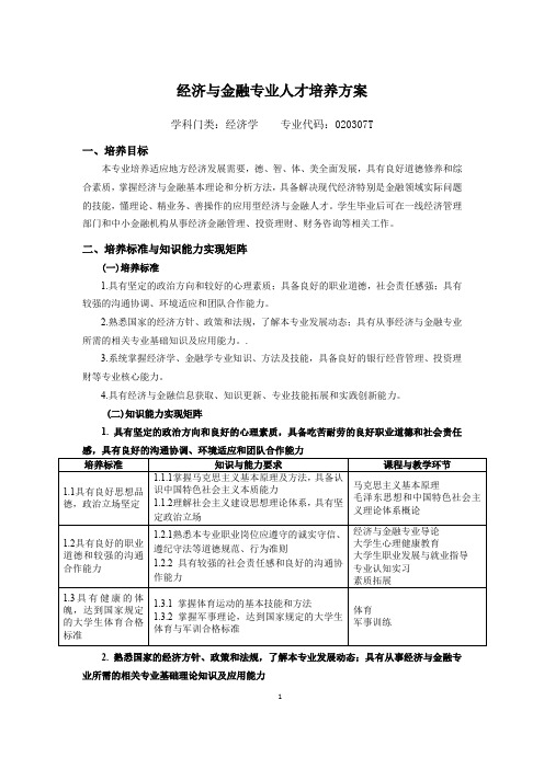 经济与金融专业人才培养方案