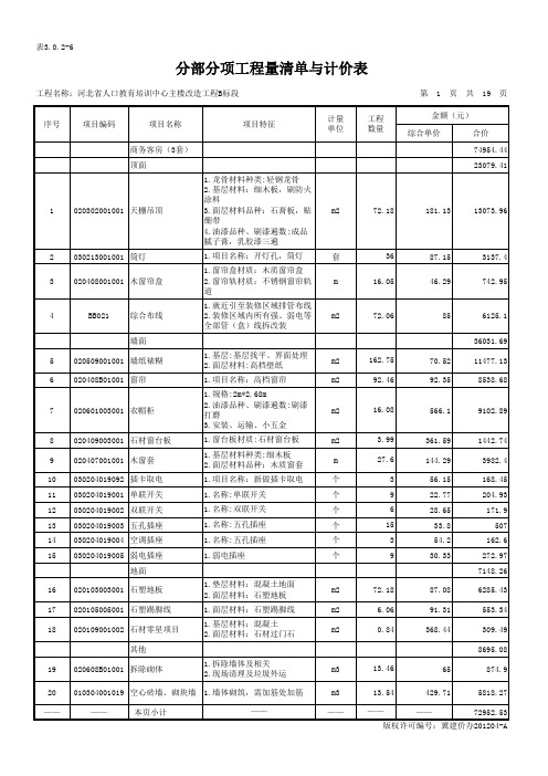 表3.0.2-6分部分项工程量清单与计价表