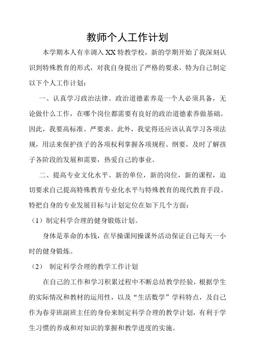 2020特教学校教师个人学期工作计划