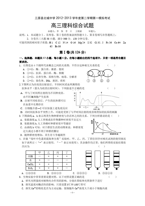 2013届高三第一次模拟理综