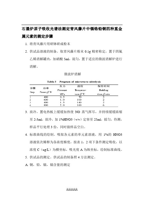 石墨炉原子吸收光谱法测定重金属实验步骤