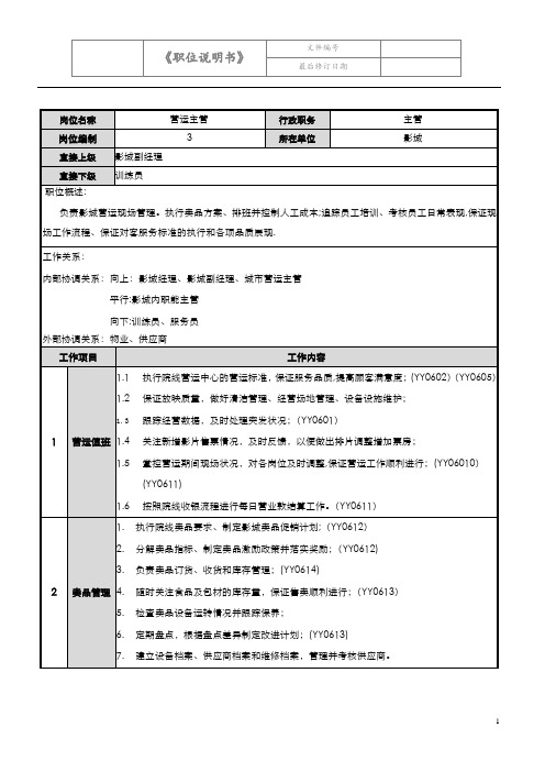 影城(营运主管)岗位职责-营运