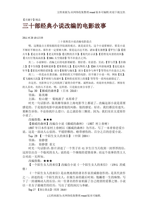 【精品】三十部经典小说改编的电影故事