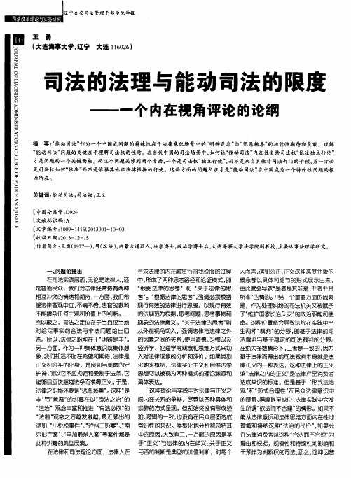 司法的法理与能动司法的限度——一个内在视角评论的论纲