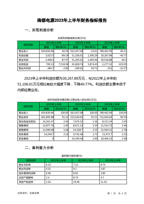 300068南都电源2023年上半年财务指标报告