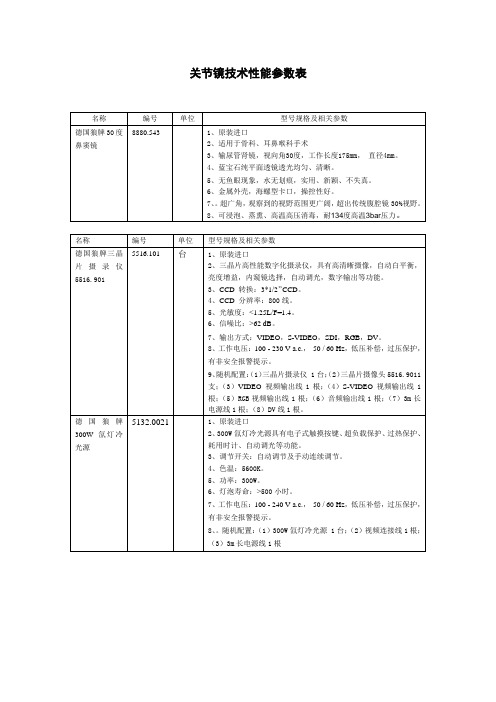 关节镜及主机参数