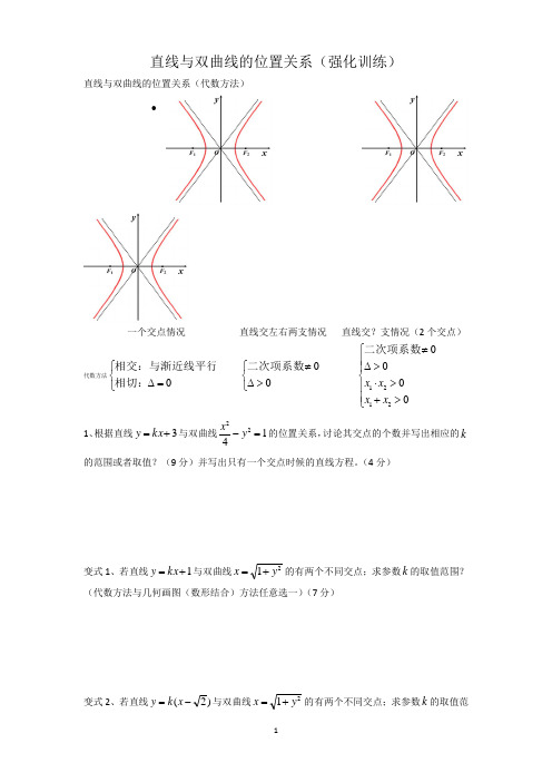 直线与双曲线的位置关系(强化训练)