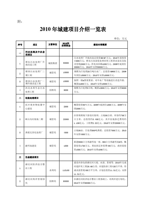 2010年城建项目介绍一览表