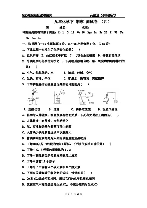 九年化学下期末 测试卷  (四)附答案与解析 