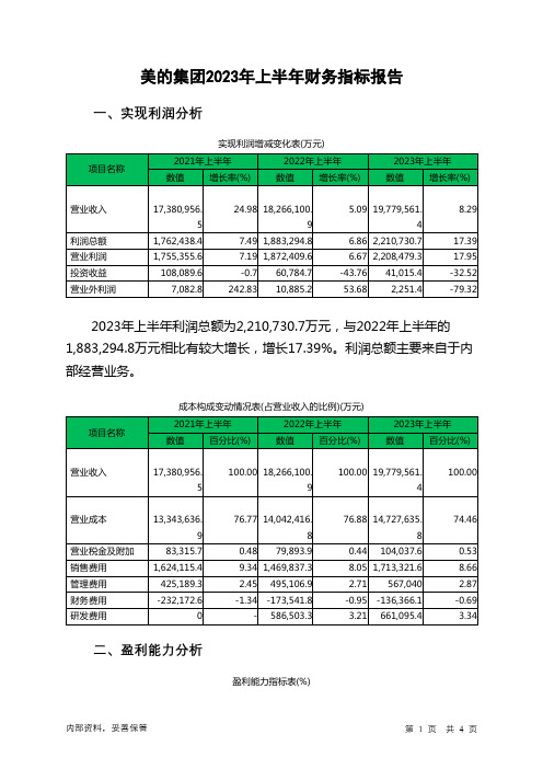 000333美的集团2023年上半年财务指标报告