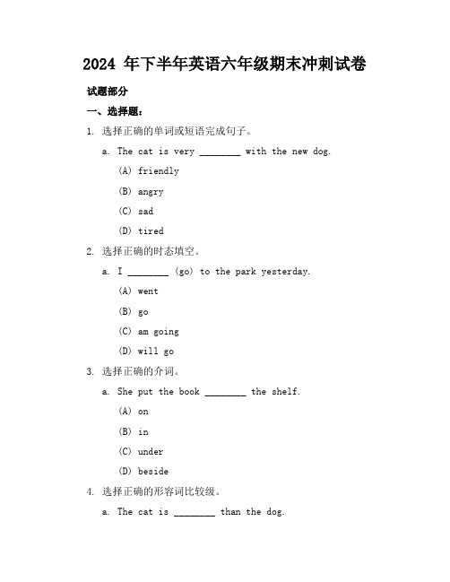 2024 年下半年英语六年级期末冲刺试卷