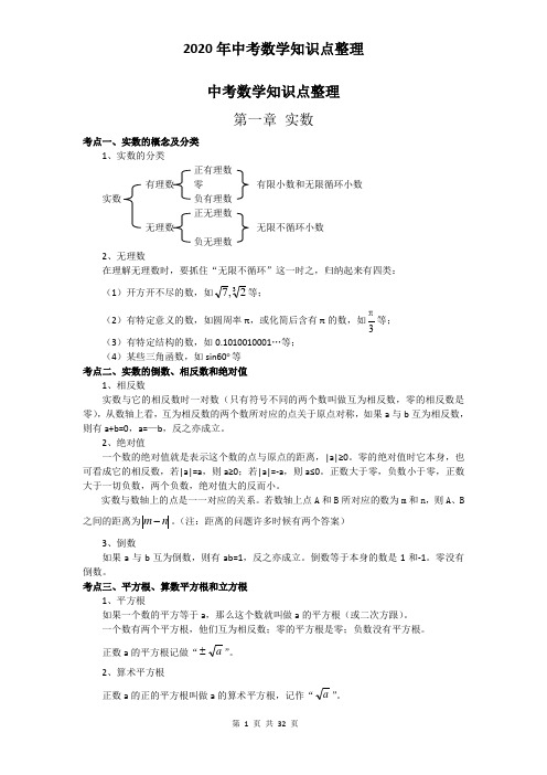 2020年中考数学知识点整理(绝版)(张剑彬)