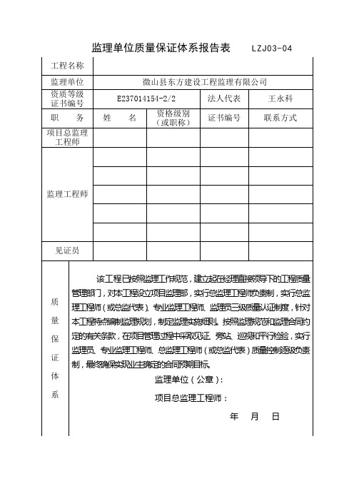 监理单位质量保证体系报告表