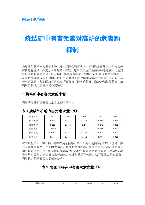 烧结矿中有害元素对高炉的危害和抑制