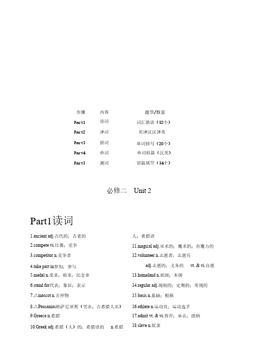 Unit2必修二-【读译拼串测】熟记3500个高考英语单元词汇(人教版)