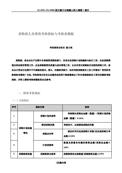 采购部人员绩效考核指标与考核表模板.