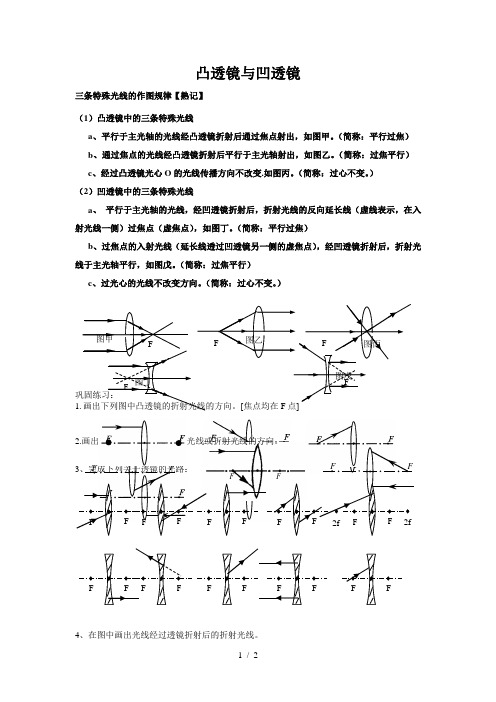 凸透镜与凹透镜三条特殊光线的作图规律