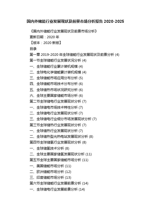 国内外储能行业发展现状及前景市场分析报告2020-2025