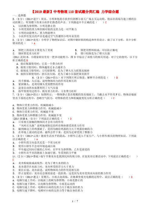 【2019最新】中考物理110套试题分类汇编 力学综合题