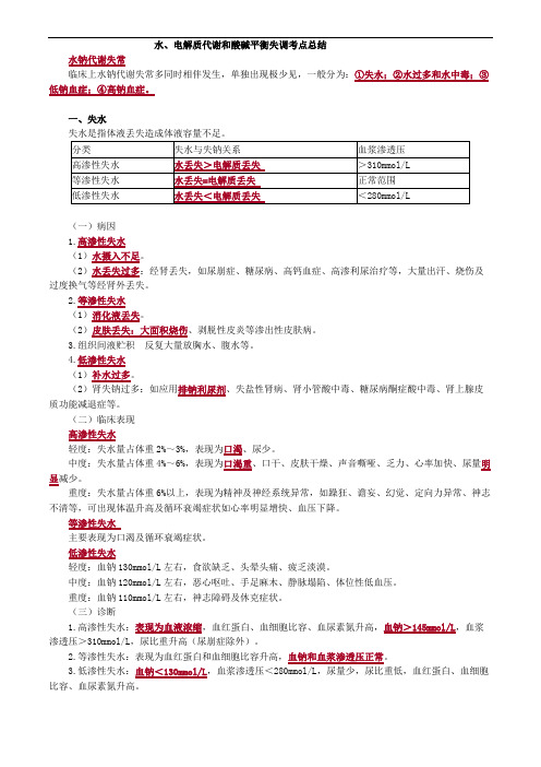 水、电解质代谢和酸碱平衡失调考点总结