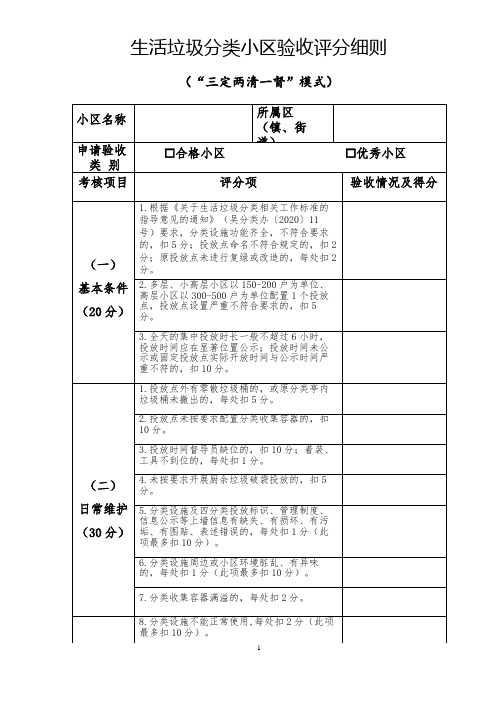 生活垃圾分类小区验收评分细则(“三定两清一督”模式)