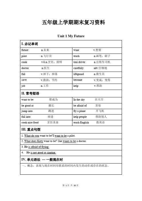 沪教牛津版(深圳用)五年级英语上册期末知识点复习资料