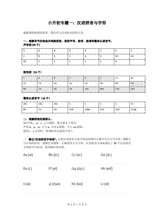 小升初语文专题练习 板块1 (1)汉语拼音与字形