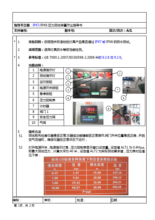 IPX7 IPX8压力测试作业指导书