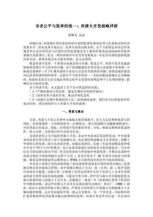 寻求公平与效率的统一西部大开发战略评析寻求公平与效