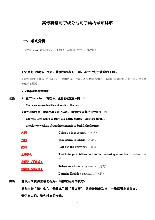 高考英语句子成分与句子结构专项讲解