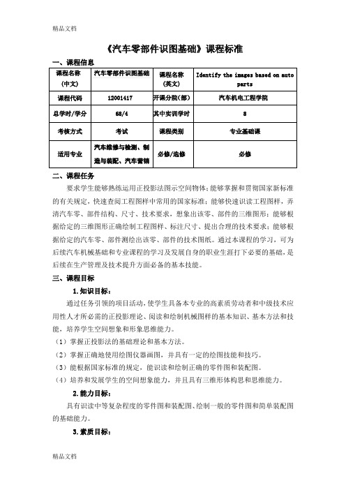 (整理)《汽车零部件识图基础》课程标准.