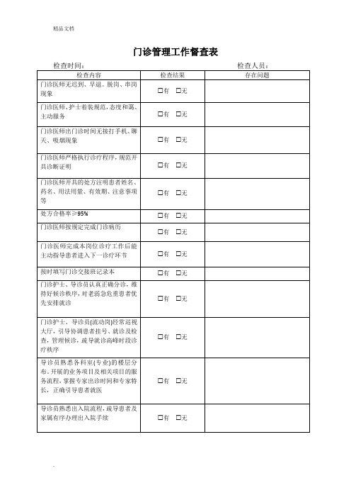 门诊管理工作督查表