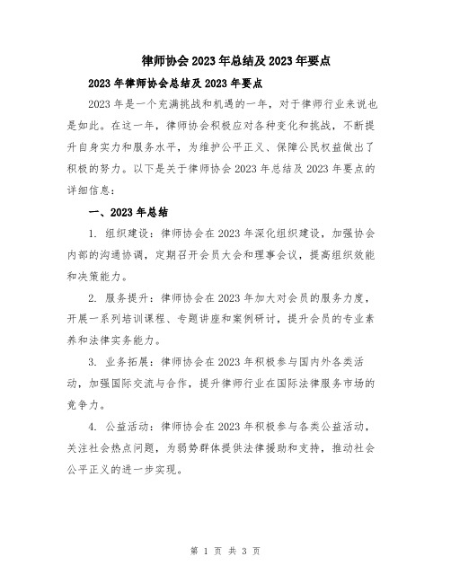 律师协会2023年总结及2023年要点